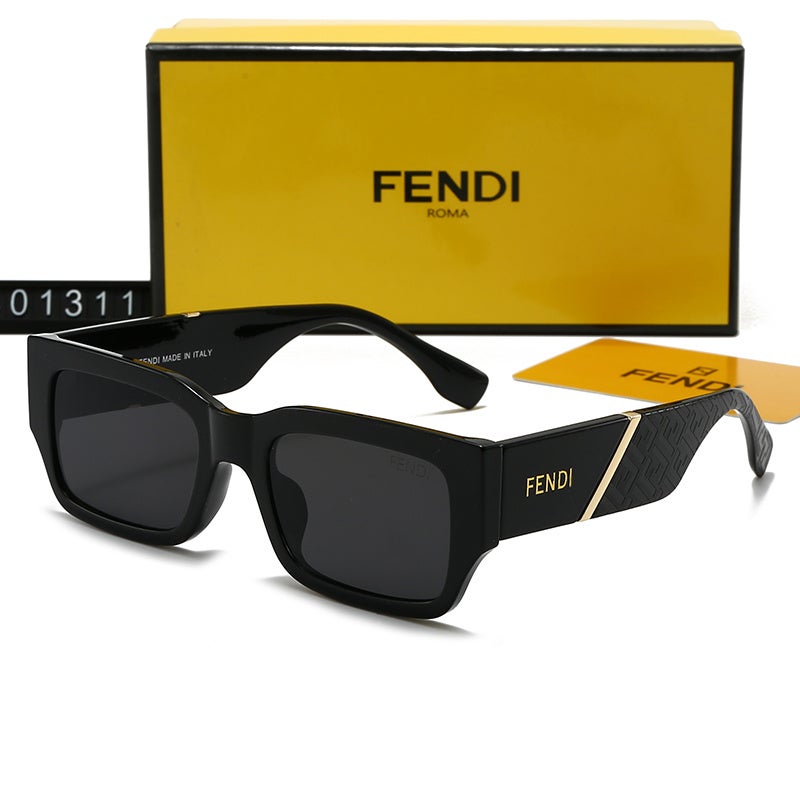 نظارات شمسية FENDI رجالية سوداء بإطار مستطيل موديل FE401311