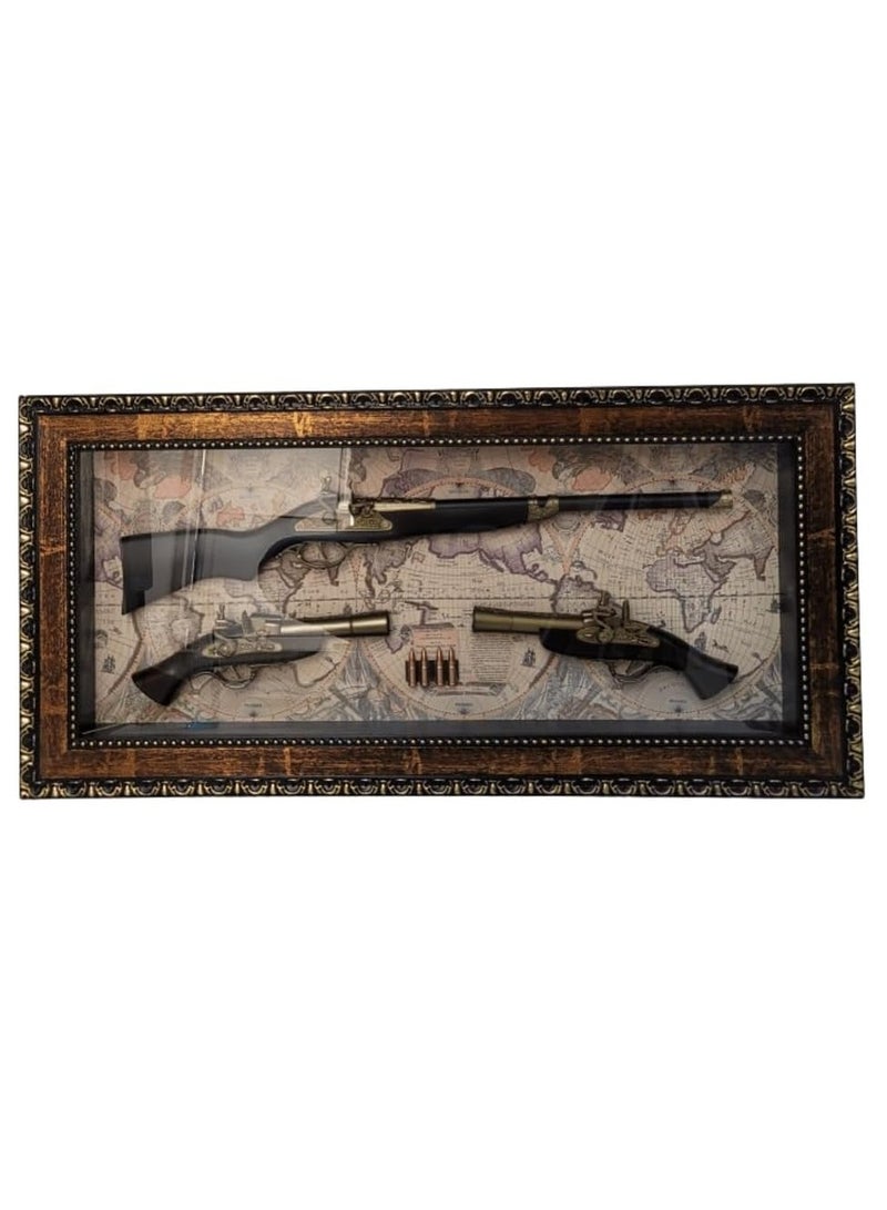 Decorhills Antique 3d Gun Showpiece Frame – Elegant Wooden Wall Art with Glass Cover for Living Room & Home Décor - Image 1