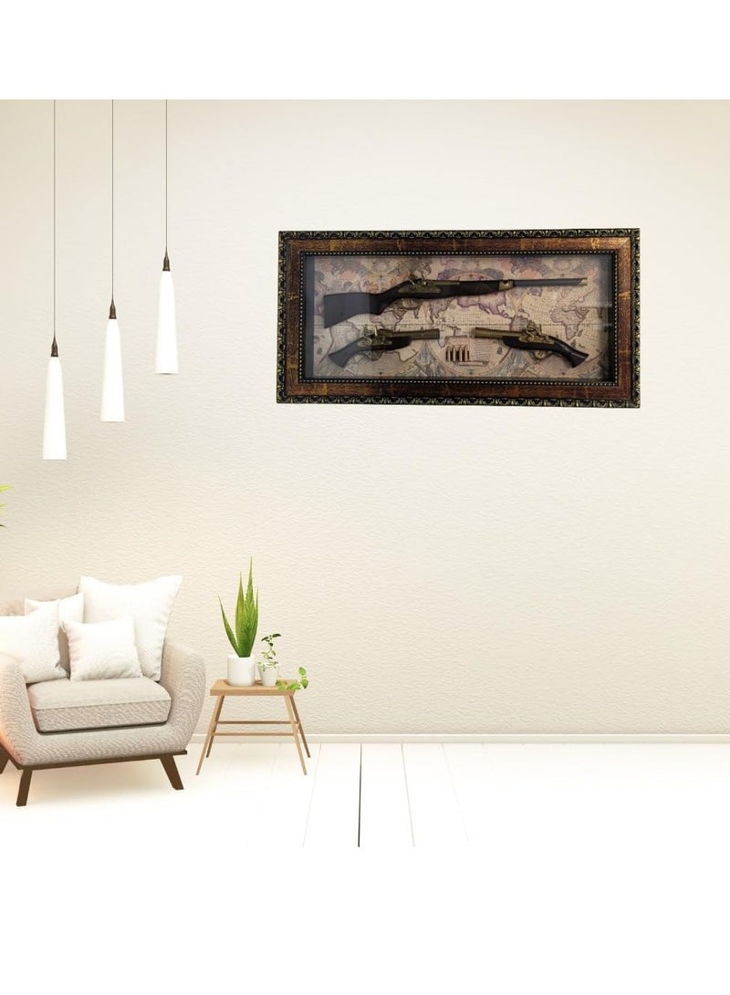 Decorhills Antique 3d Gun Showpiece Frame – Elegant Wooden Wall Art with Glass Cover for Living Room & Home Décor - Image 3