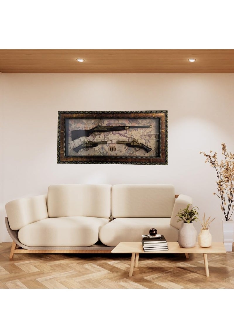 Decorhills Antique 3d Gun Showpiece Frame – Elegant Wooden Wall Art with Glass Cover for Living Room & Home Décor - Image 2