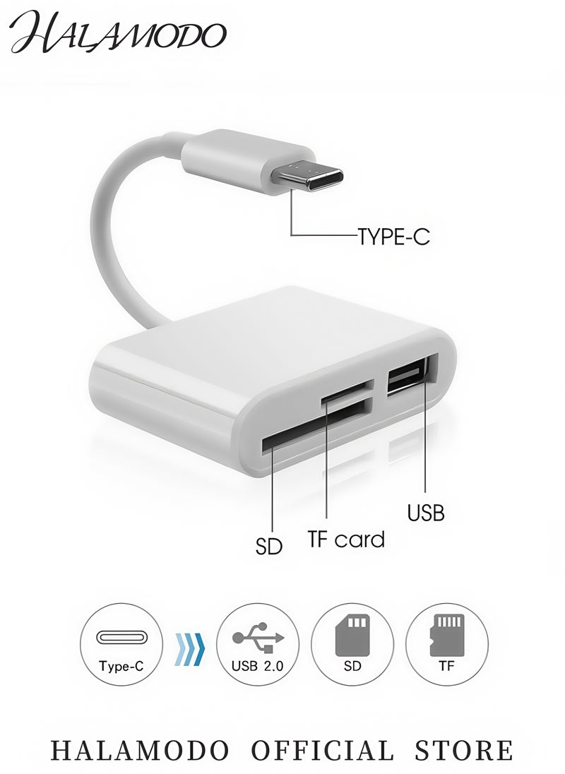 HALAMODO - 3-in-1 USB C SD Card Reader Adapter with USB 2.0 OTG Micro SD/TF Card Reader for iPhone 15 iPad Pro MacBook Laptop Samsung Android & More High-Speed Data Transfer Plug and Play - Image 1