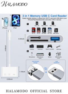 HALAMODO 3-in-1 USB C SD Card Reader Adapter with USB 2.0 OTG Micro SD/TF Card Reader for iPhone 15 iPad Pro MacBook Laptop Samsung Android & More High-Speed Data Transfer Plug and Play  - Image 2