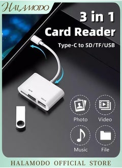 HALAMODO 3-in-1 USB C SD Card Reader Adapter with USB 2.0 OTG Micro SD/TF Card Reader for iPhone 15 iPad Pro MacBook Laptop Samsung Android & More High-Speed Data Transfer Plug and Play  - Image 1