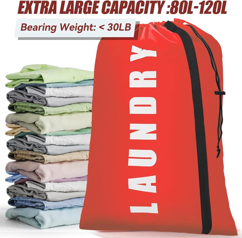 Isink Heavy Duty Laundry Bag with Strap,2 Pack Travel Laundry Bags for Dirty Clothes,24" x 36" Large Laundry Bag for Traveling,Camping,Dorm (Black + Red) - Image 4