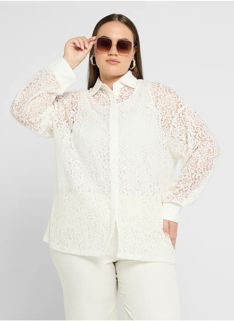 Ella Plus Sheer Button Down Shirt