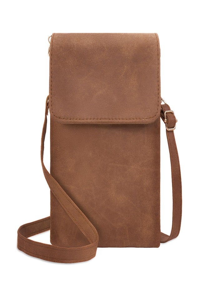 Toptime Small Crossbody Bag Cell Phone Purse for Women, Leather Wallet Purse with Adjustable Shoulder Strap Women's Lightweight Phone Bag, Texture Brown Crossbody Purse for Travel Dating Shopping - Image 1