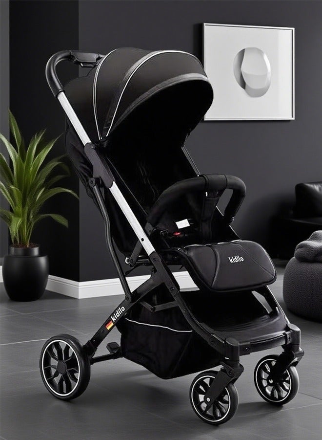 كيديليو عربة أطفال قابلة للطي، خفيفة الوزن مع مظلة كبيرة الحجم، مساحة تخزين كبيرة جدًا، لون أسود - Image 1