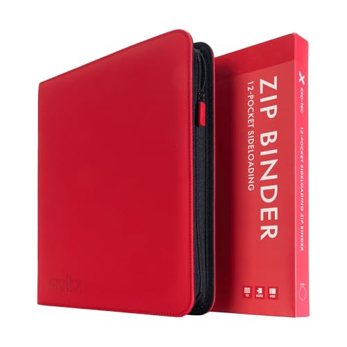 Vault X 12 Pocket Trading Card Zip Binder 480 Cards Premium ExoTec Album Material 20 SideLoading Pages Folder Sports TCG Red - Image 1