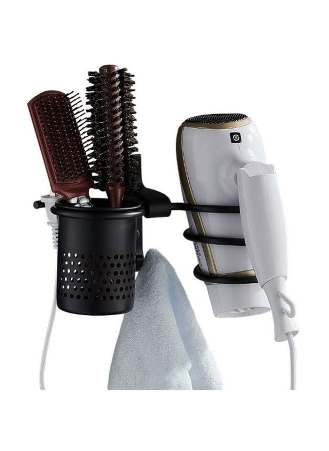 Hovico - Wall Mount Hair Dryer Hanging Rackbasket For Hair Dryer Flat Iron Curling Wand Hair Straightener Brushes Holds Hot Tools (Black) - Image 1
