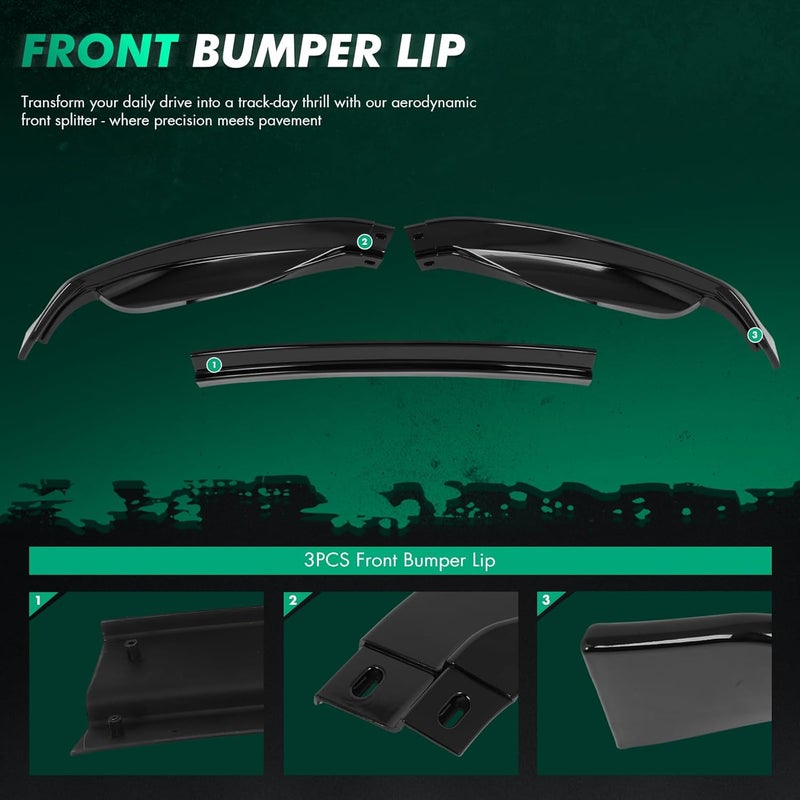 SCITOO 3PCS Front Bumper Lip Compatible for 2013-2015 for Lexus for GS-Series Base Front Lip Spoiler Glossy Black (PP) Plastic Air Dam - Image 3