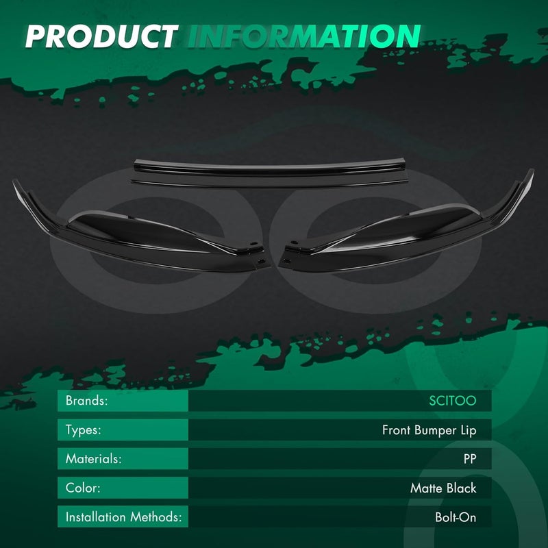 SCITOO 3PCS Front Bumper Lip Compatible for 2013-2015 for Lexus for GS-Series Base Front Lip Spoiler Glossy Black (PP) Plastic Air Dam - Image 4