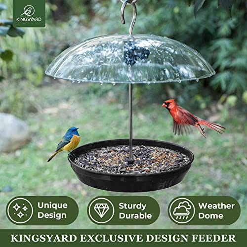 Kingsyard Adjustable Platform Bird Feeder for Outdoors Hanging, Metal Tray Bird Feeder with Dome Top, Attract Bluebirds Cardinals Goldfinches (Black) - Image 2