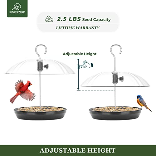 Kingsyard Adjustable Platform Bird Feeder for Outdoors Hanging, Metal Tray Bird Feeder with Dome Top, Attract Bluebirds Cardinals Goldfinches (Black) - Image 3