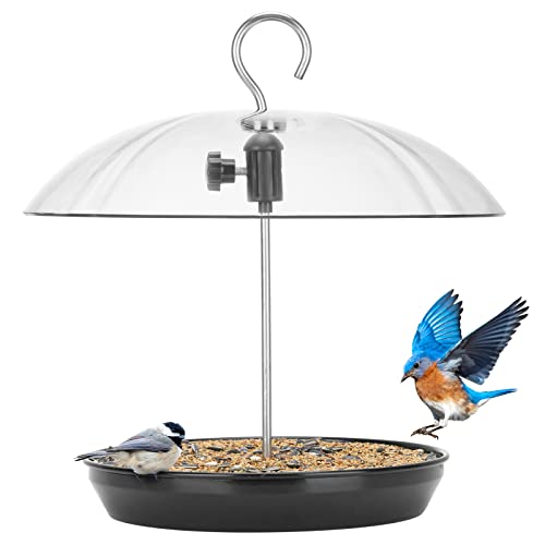 Kingsyard Adjustable Platform Bird Feeder for Outdoors Hanging, Metal Tray Bird Feeder with Dome Top, Attract Bluebirds Cardinals Goldfinches (Black) - Image 1