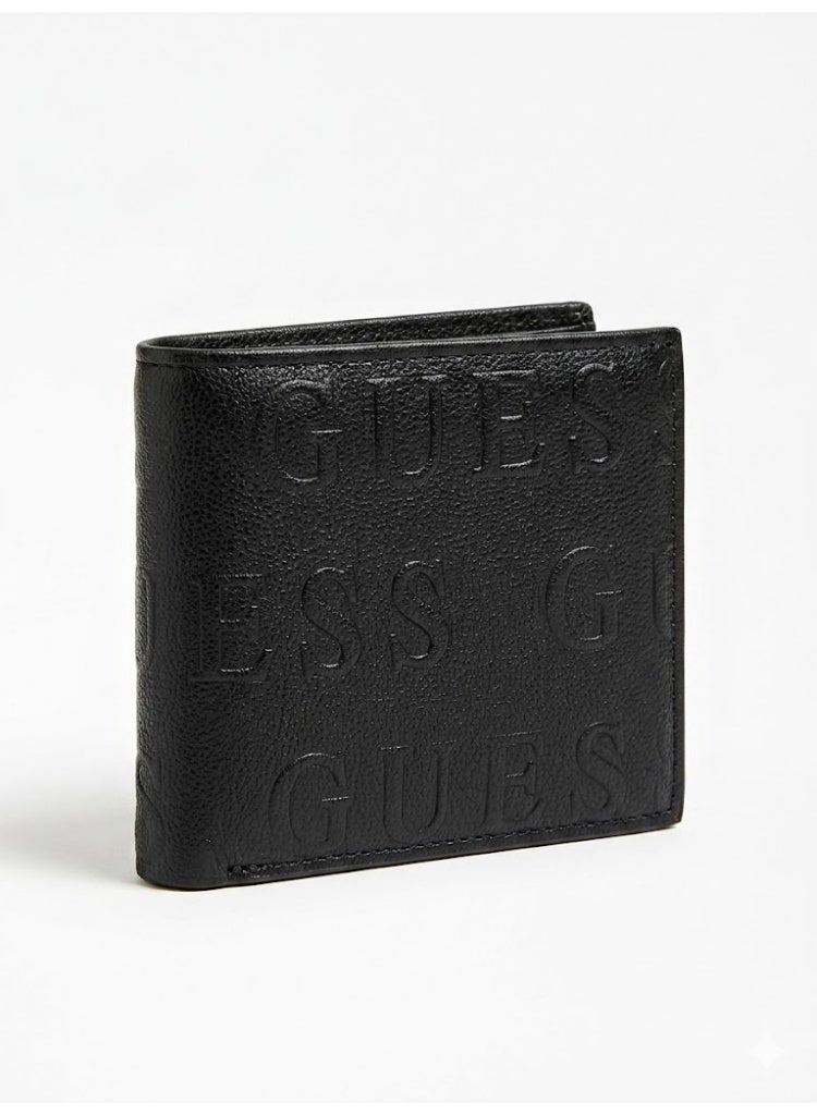 GUESS Men's Bifold Wallet - All-Over Embossed Logo Design - Black - Image 1