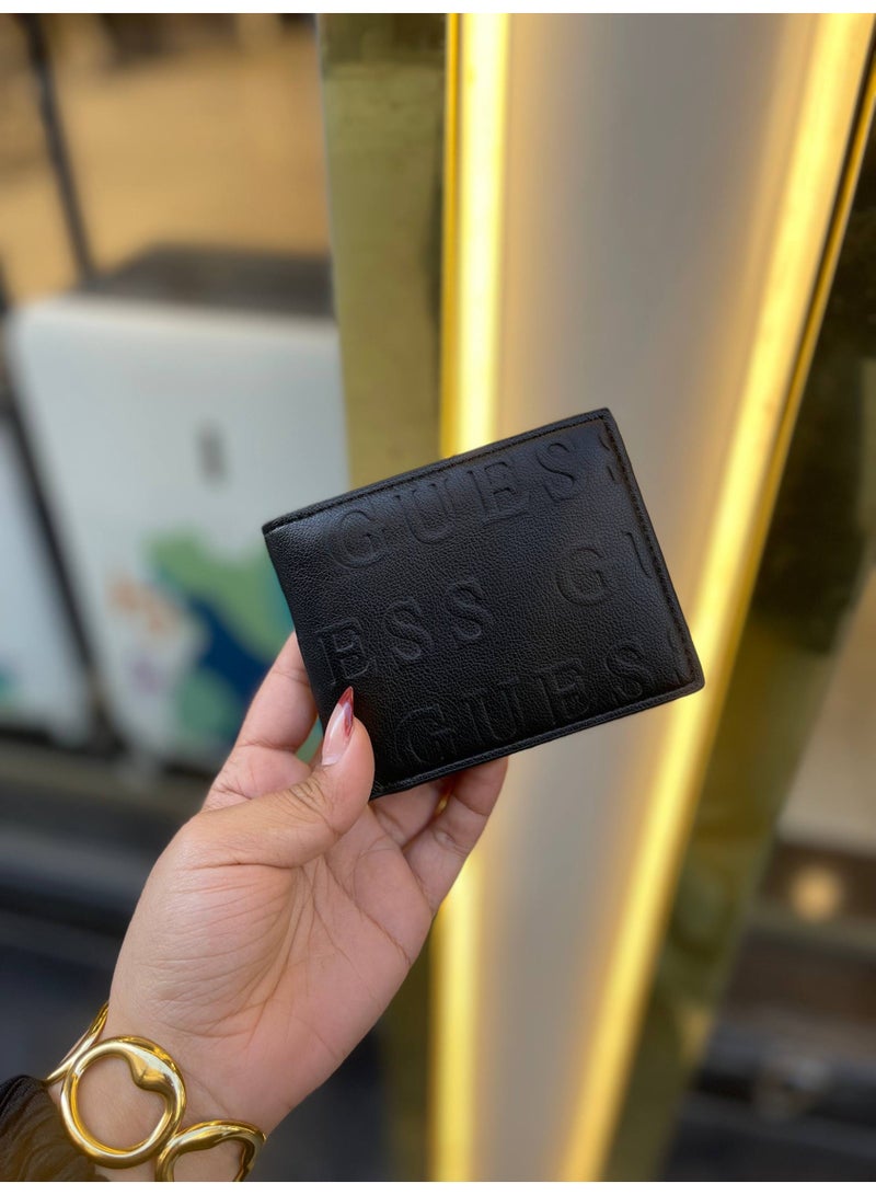 GUESS Men's Bifold Wallet - All-Over Embossed Logo Design - Black - Image 2