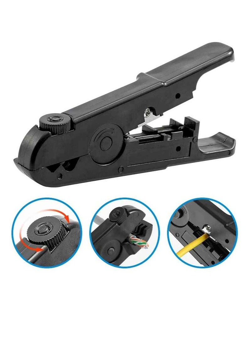 Generic - Automatic Stripping Pliers, Universal Coaxial Cable Wire Stripper, Lightweight Portable Rotating Manual Stripper With Knob, Dual Purpose Network Tool For Peeling And Cutting, (1pc, Black) - Image 1