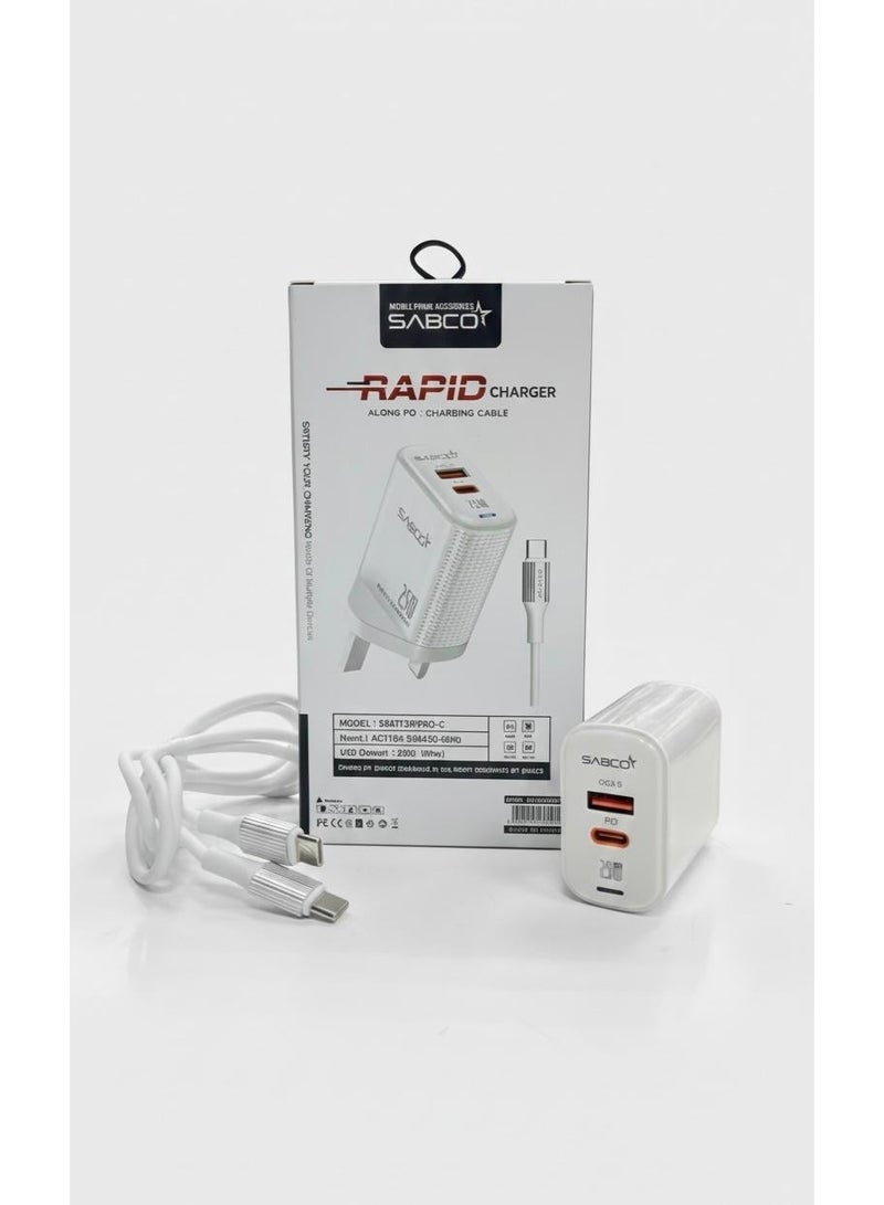شاحن حائط سريع ثنائي المنافذ بقدرة 25 واط مع كابل USB-C إلى Type-C بطول متر واحد - Image 2