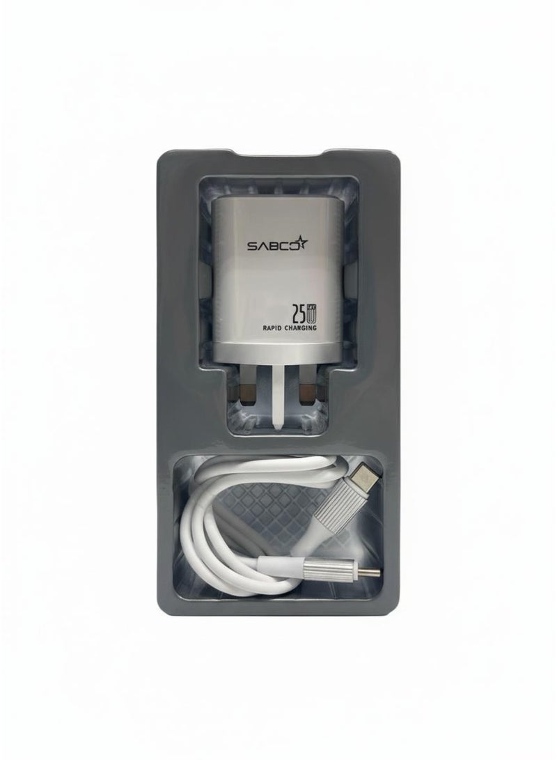 شاحن حائط سريع ثنائي المنافذ بقدرة 25 واط مع كابل USB-C إلى Type-C بطول متر واحد - Image 3