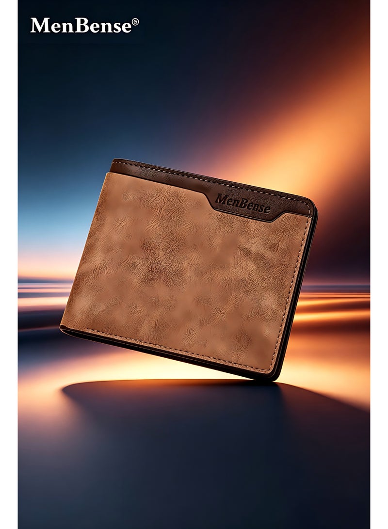 MenBense New Men'S Retro Pu Leather Wallet, Loose-Leaf Style, Multi-Card Slot, Large Capacity, Short Wallet, Business Casual Driver'S License Card Holder, Brown - Image 2