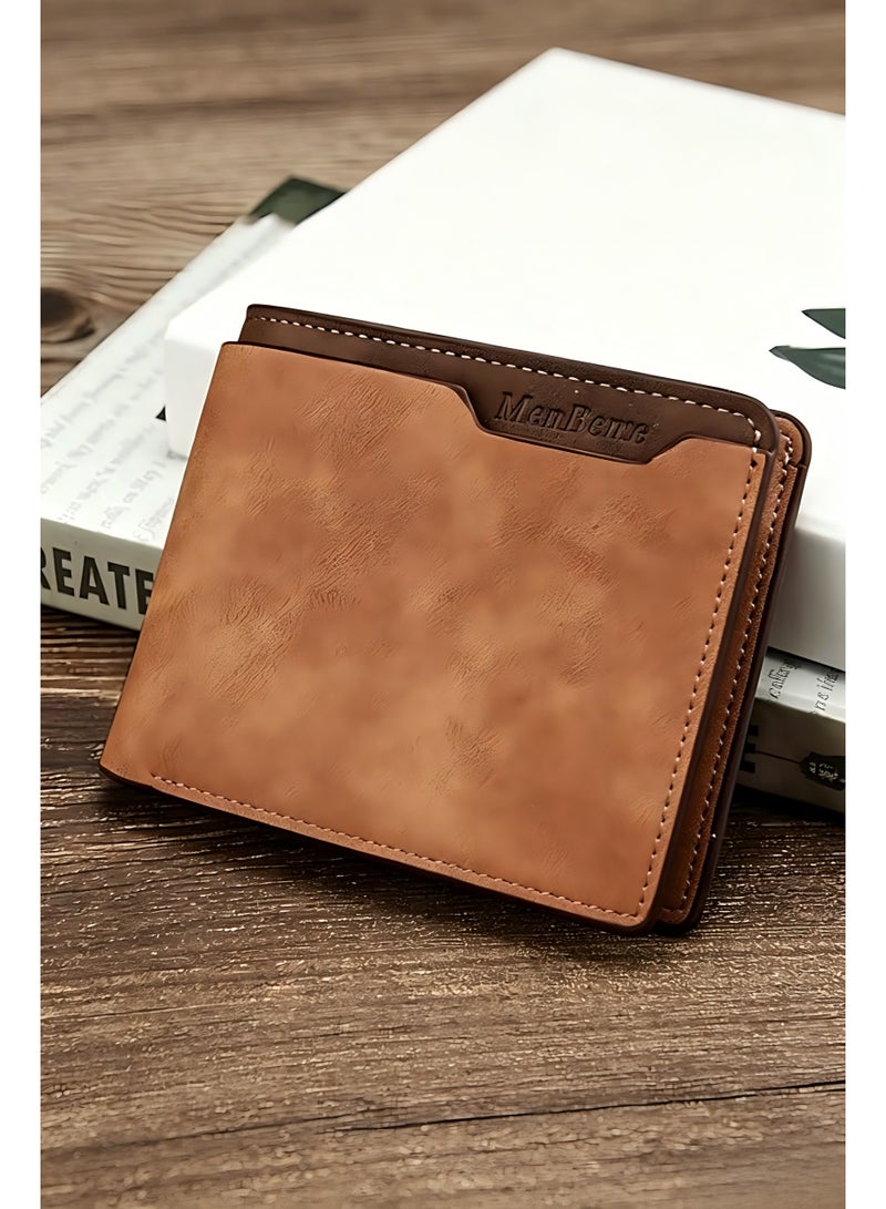 MenBense New Men'S Retro Pu Leather Wallet, Loose-Leaf Style, Multi-Card Slot, Large Capacity, Short Wallet, Business Casual Driver'S License Card Holder, Brown - Image 3