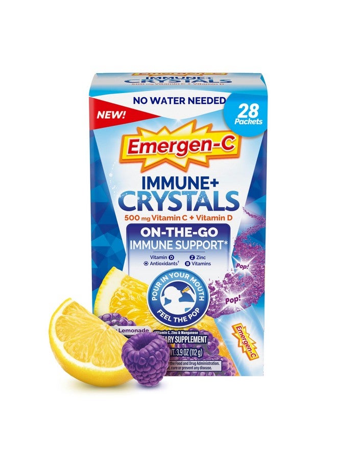 إميرجن-سي Emergen-C Immune Plus Crystals، مكمل غذائي لدعم المناعة أثناء التنقل مع فيتامين سي وفيتامين د وفيتامينات ب والزنك والمنجنيز، مشروب التوت والليمون - 28 عبوة - Image 1