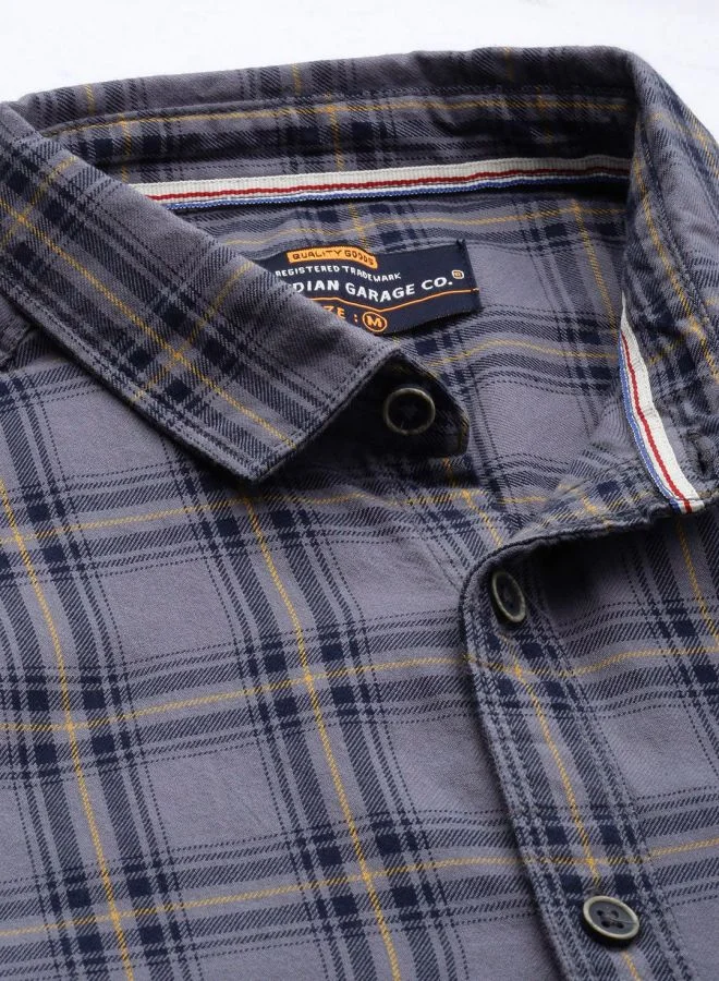 The Indian Garage Co Men Slim Fit Checkered Full Sleeves Cutaway Collar Casual Shirt