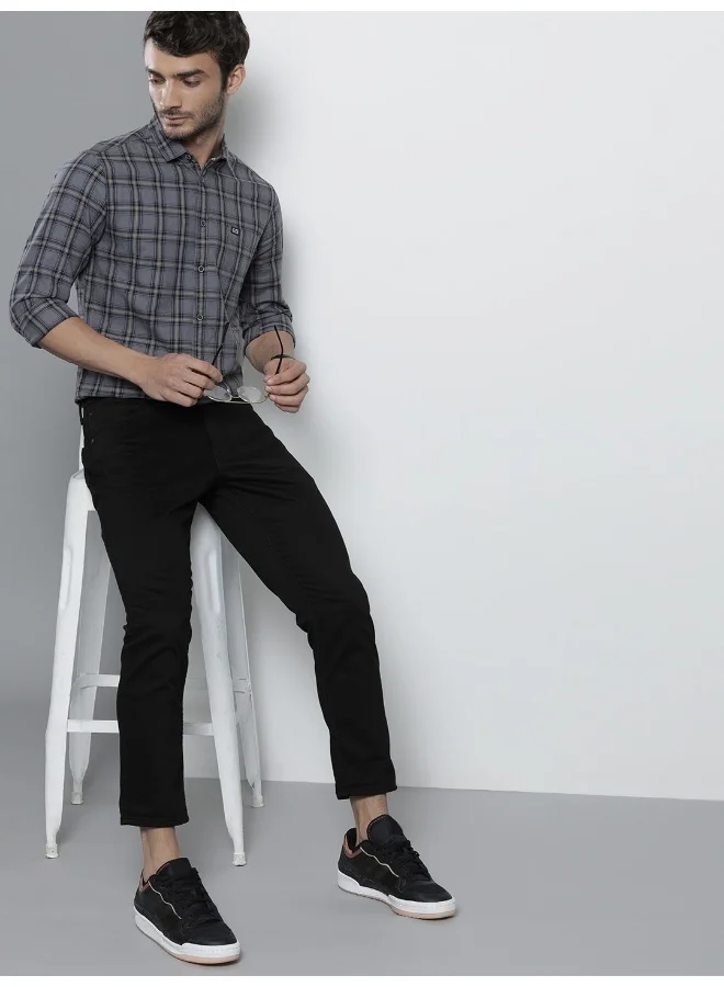 The Indian Garage Co Men Slim Fit Checkered Full Sleeves Cutaway Collar Casual Shirt