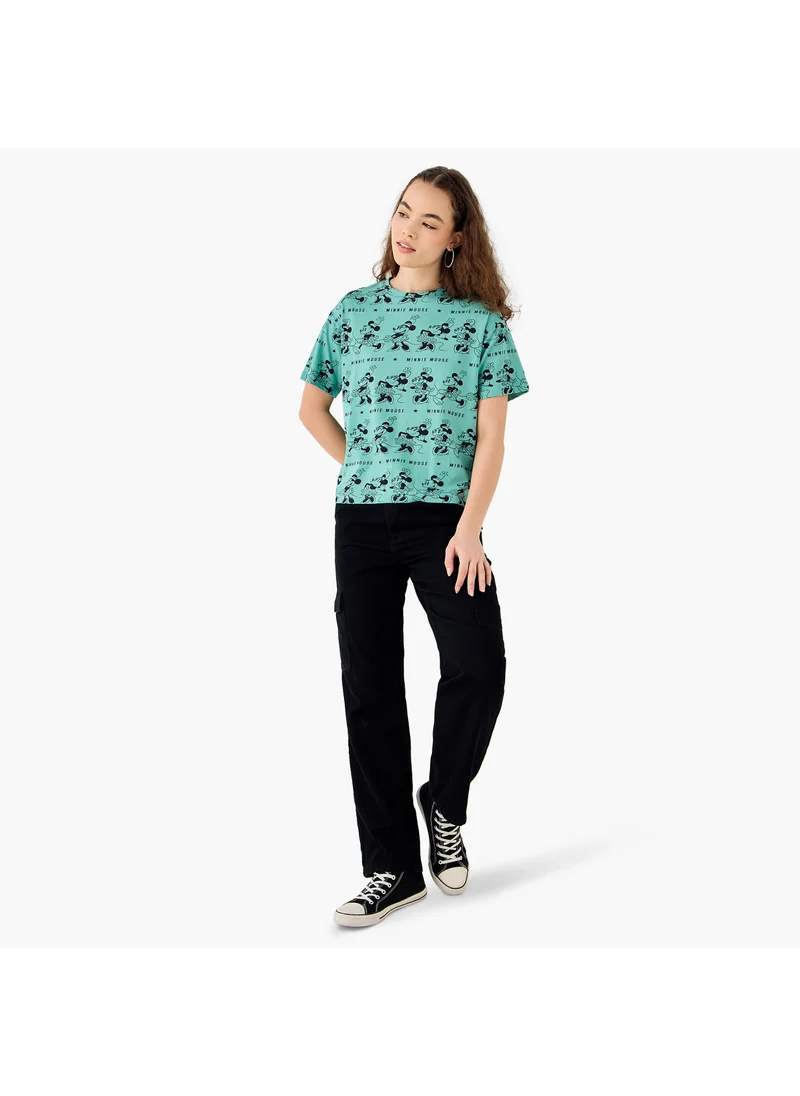 اس بي كاركترز All-Over Minnie Mouse Print Boxy Crop T-shirt