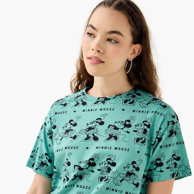 SP Characters All-Over Minnie Mouse Print Boxy Crop T-shirt