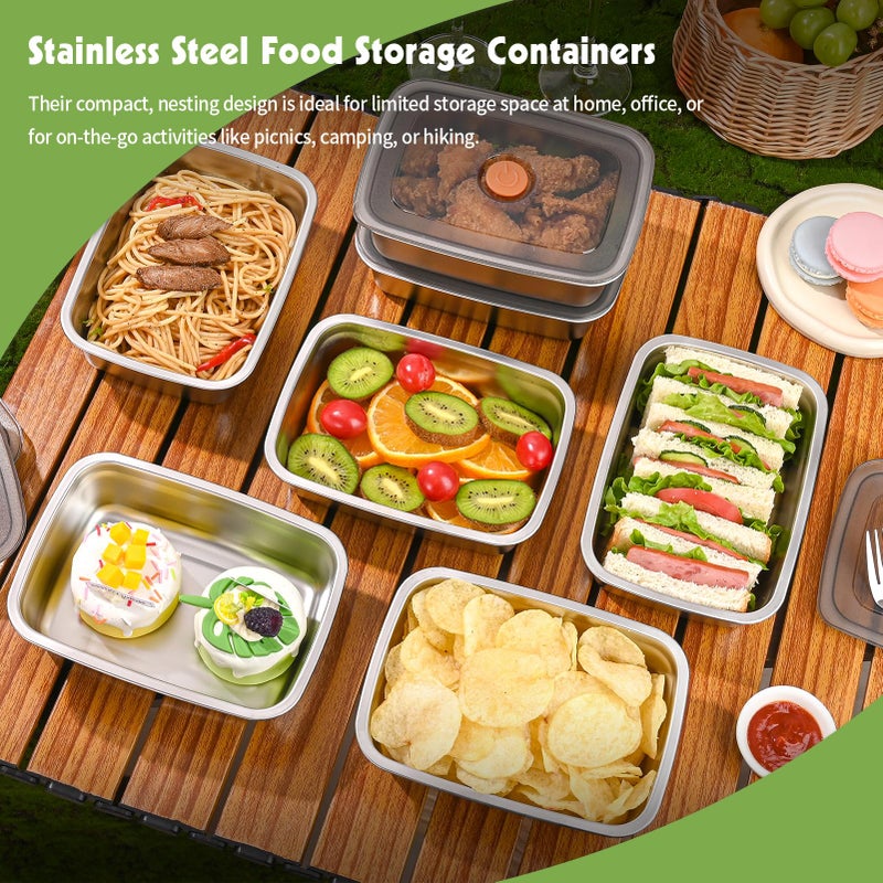 CLWVPCOT 10 Pack Stainless Steel Food Storage Containers with Leak-Proof Lids, 34oz Reusable Metal Meal Prep Lunch Boxes, Stackable, BPA-Free, Dishwasher Safe for Snacks, Fruits & On-the-Go Meals - Image 3