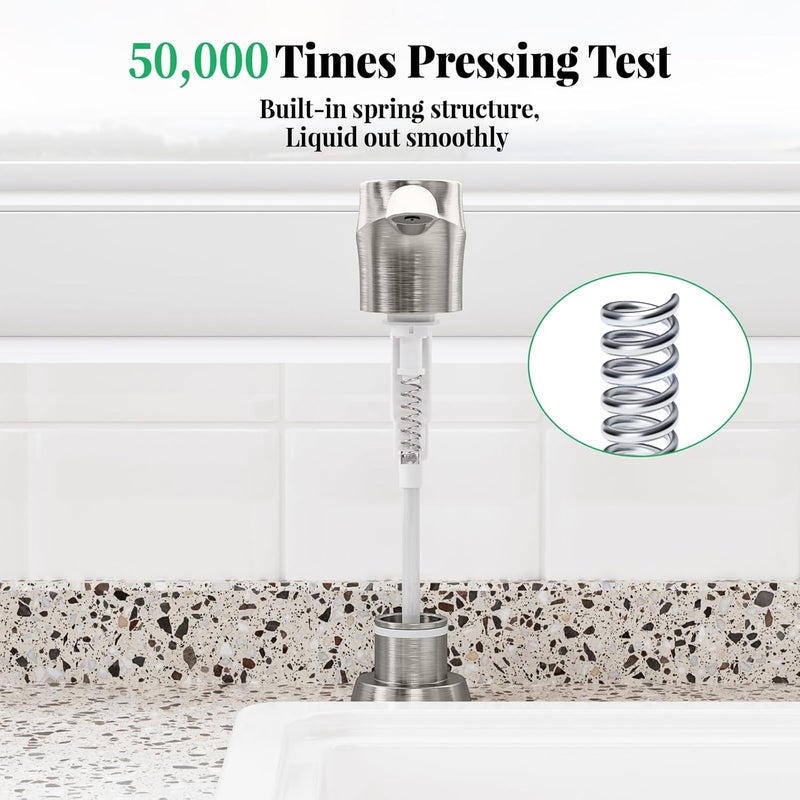 SAMODRA Kitchen Sink Soap Dispenser,Lotion Dispenser,ABS Dispenser Built-in Pump Brushed Nickel Head with 11 oz PET Bottle, Refill from Top - Image 5