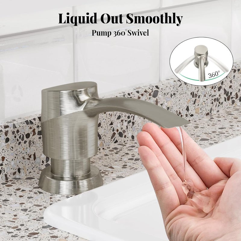 SAMODRA Kitchen Sink Soap Dispenser,Lotion Dispenser,ABS Dispenser Built-in Pump Brushed Nickel Head with 11 oz PET Bottle, Refill from Top - Image 2