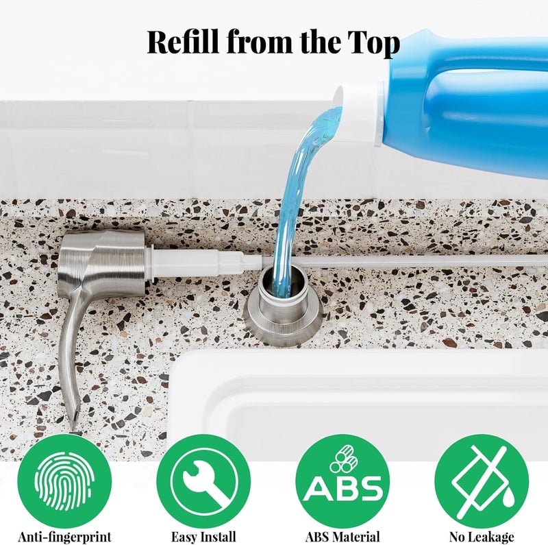 SAMODRA Kitchen Sink Soap Dispenser,Lotion Dispenser,ABS Dispenser Built-in Pump Brushed Nickel Head with 11 oz PET Bottle, Refill from Top - Image 3