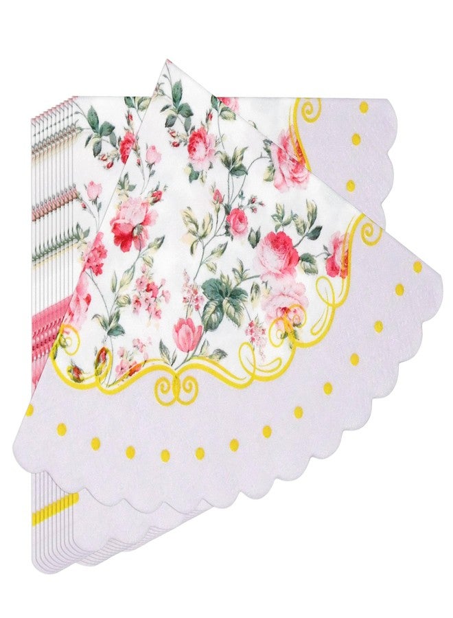 Gift Boutique 100 قطعة من مناديل حفلة الشاي الزهرية القابلة للتصرف ورقية بتصميم زهور عتيق مناديل كوكتيل ذهبية ذات حواف متموجة لعيد الميلاد وحفلات الزفاف وحفلات استقبال المواليد والديكورات - Image 1