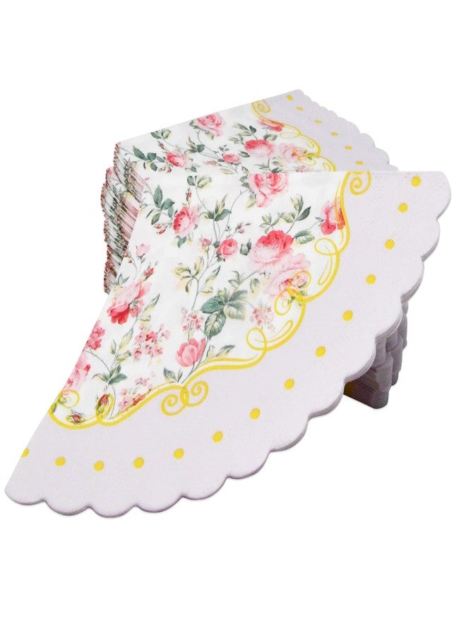 Gift Boutique 100 قطعة من مناديل حفلة الشاي الزهرية القابلة للتصرف ورقية بتصميم زهور عتيق مناديل كوكتيل ذهبية ذات حواف متموجة لعيد الميلاد وحفلات الزفاف وحفلات استقبال المواليد والديكورات - Image 5