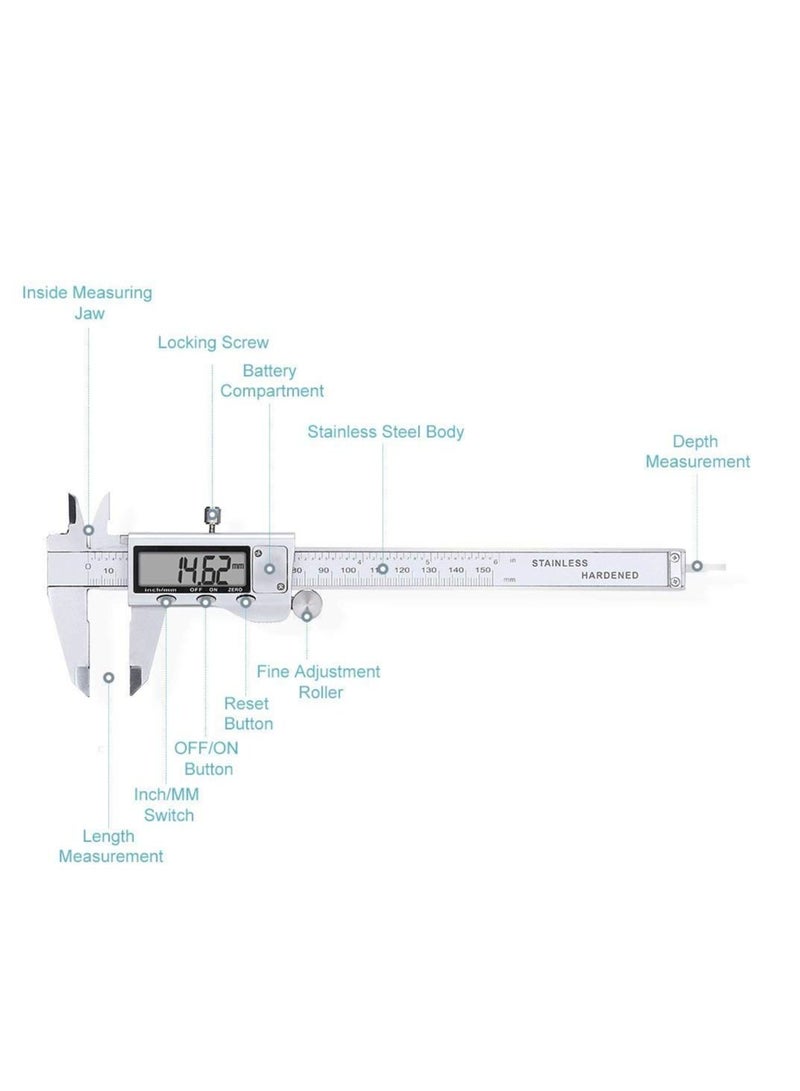Electronic Digital Caliper LCD 0 to 6 inch inch /mm Conversion Automatic Shutdown Function White /Black Very Suitable for Home /Jewelry /DIY Measurement etc  - Image 2
