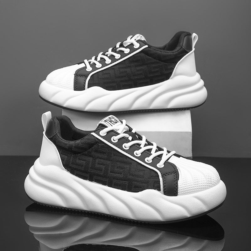 Shell-Head Men'S Shoes Summer Breathable Mesh White Sports Board Shoes For Boys Niche Trendy Brand All-Match Bread Shoes With Thick Sole - Image 1