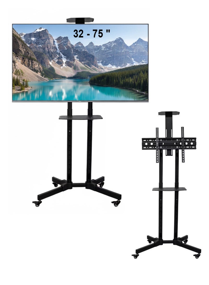 إيه جي دي عربة تلفزيون متحركة، قابل للتعديل، من 32 حتى 75 بوصة، مع حامل موبايل، للاجتماعات والمؤتمرات والمعارض - Image 1