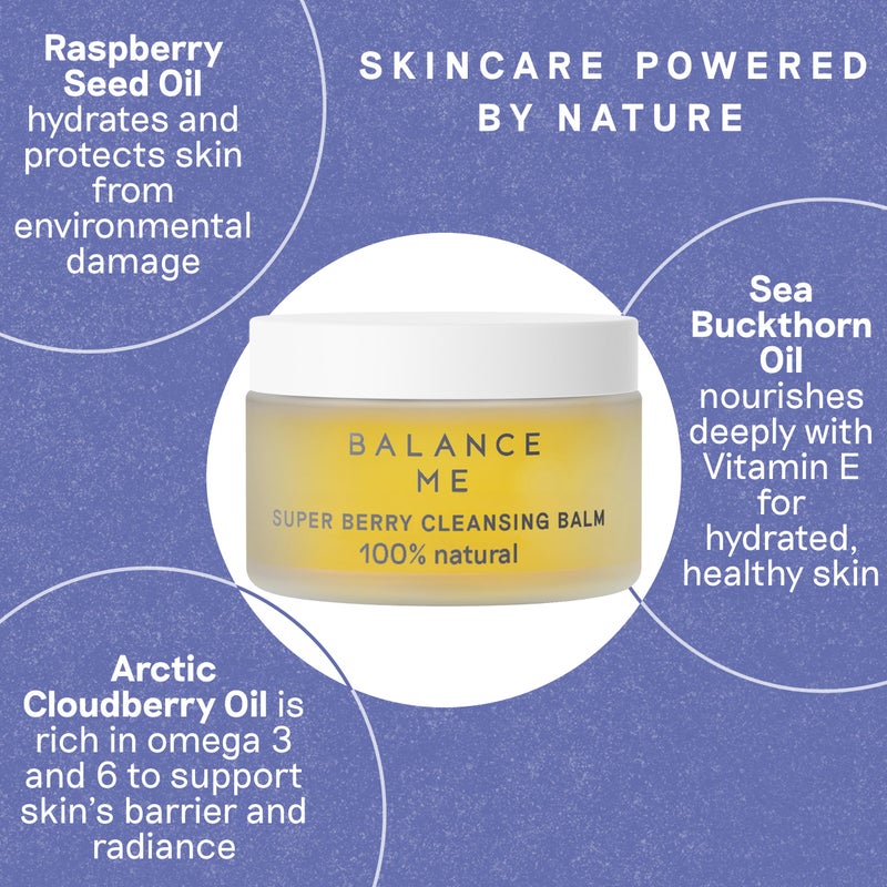 Balance Me Super Berry Face Cleansing Balm, Hydrating Makeup Remover Balm with Raspberry & Cloudberry Oils, Gentle Double Cleanse & Travel Size Facial Cleanser, 3-in-1 Natural Skincare - Image 4