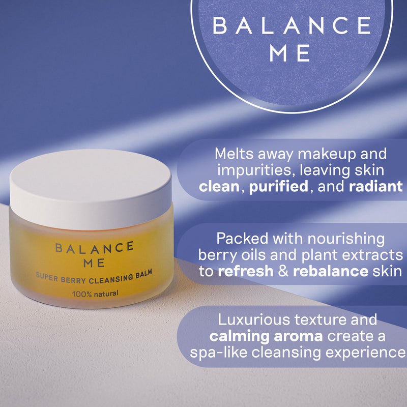 Balance Me Super Berry Face Cleansing Balm, Hydrating Makeup Remover Balm with Raspberry & Cloudberry Oils, Gentle Double Cleanse & Travel Size Facial Cleanser, 3-in-1 Natural Skincare - Image 2