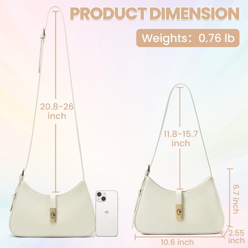 Keyli Shoulder Bag Purses for Women Fashion Waterproof Vegan Leather CrossBody Bags Small Cute Handbags Hobo Bags Satchels Purse Tote Bag with Adjustable Strap Cream - Image 4
