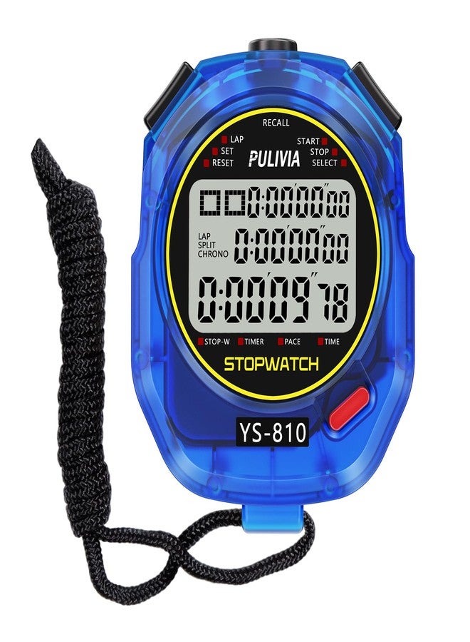 PULIVIA Stopwatch Timer 10 Splits/Laps Digital Stop Watch for Sports, Countdown Alarm Clock Date Memory Recall Large Display, Stopwatch for Coaches PE-Teacher Referee (Blue, 10 Splits/laps) - Image 1
