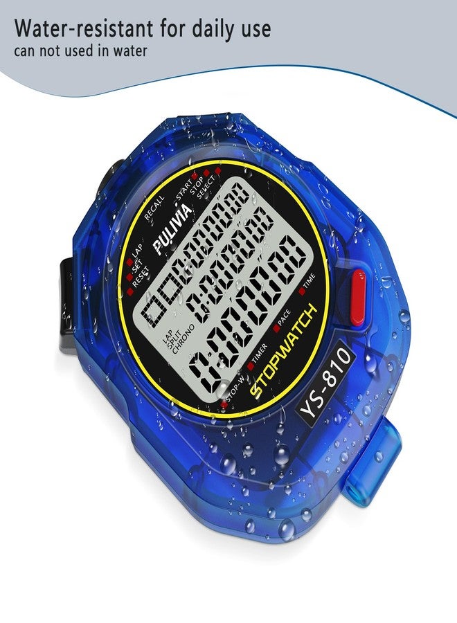 PULIVIA Stopwatch Timer 10 Splits/Laps Digital Stop Watch for Sports, Countdown Alarm Clock Date Memory Recall Large Display, Stopwatch for Coaches PE-Teacher Referee (Blue, 10 Splits/laps) - Image 5