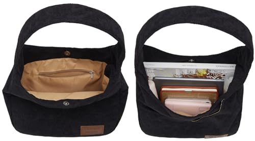 Tellrain Corduroy Tote Bag Unisex Retro Handbag Multi Pocket Shoulder Work College Satchel Compartment Messenger Purse - Image 4