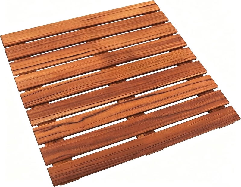 VaeFae Tiered purchase options Teak Shower Mat, Non-Slip Bath Mat, Luxury Spa Mat, Wooden Mat for Bathtub, 20 x 20 in Sand resistant - Image 1