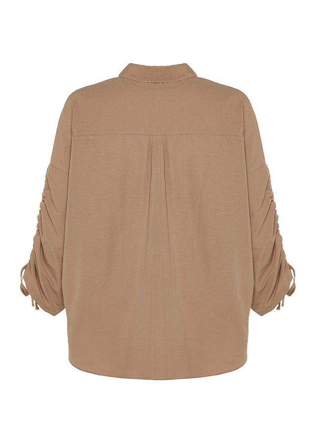 trendyol - Stone Sleeves Adjustable Gathering Detailed Woven Cotton Shirt TCTSS23TG00011 - Image 1