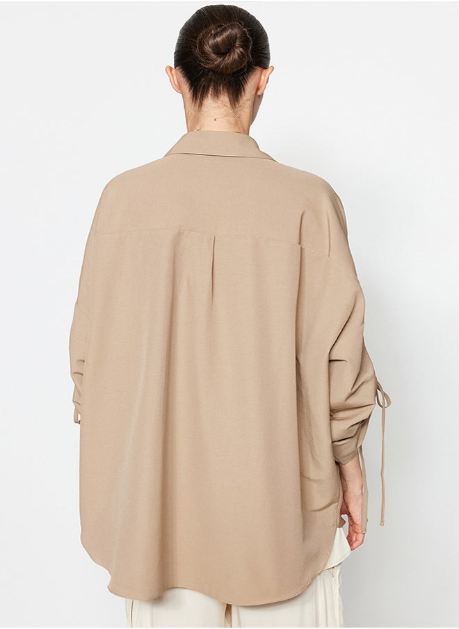 trendyol - Stone Sleeves Adjustable Gathering Detailed Woven Cotton Shirt TCTSS23TG00011 - Image 1