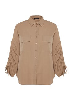 trendyol Stone Sleeves Adjustable Gathering Detailed Woven Cotton Shirt TCTSS23TG00011  - Image 5