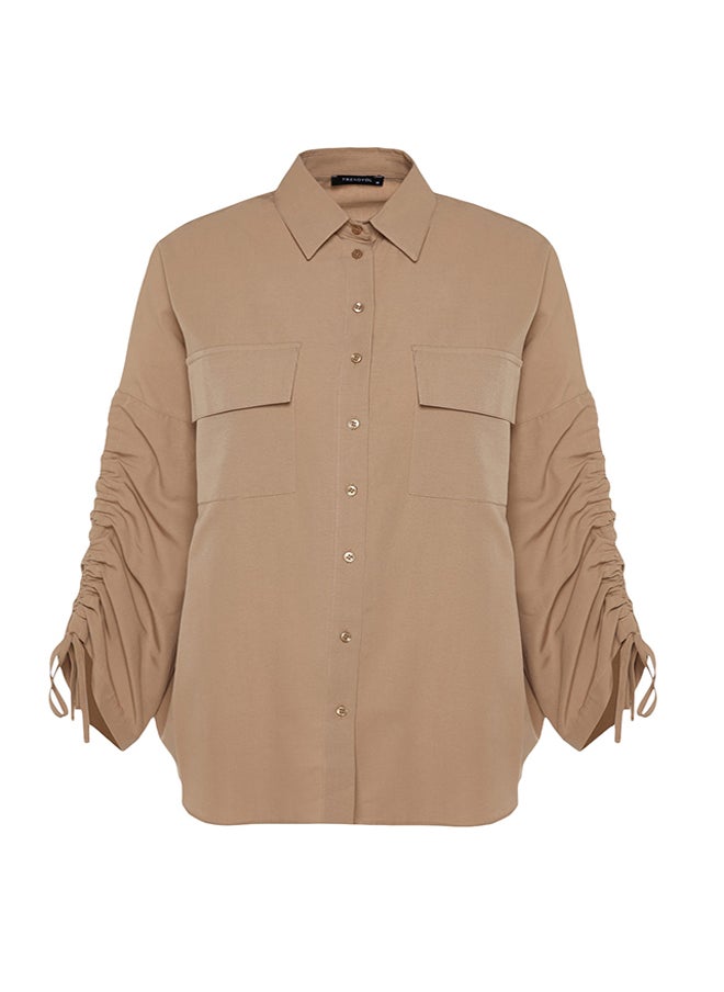 trendyol - Stone Sleeves Adjustable Gathering Detailed Woven Cotton Shirt TCTSS23TG00011 - Image 1